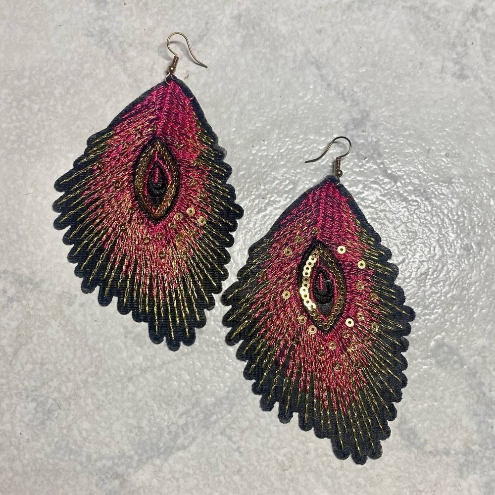 Boho Handcrafted Peacock Feather Earrings